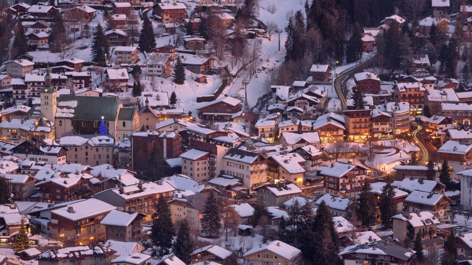View over the ski resort town Megeve in winter