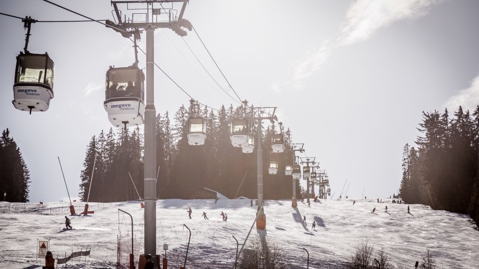Ski lift gondolas in action at Megeve